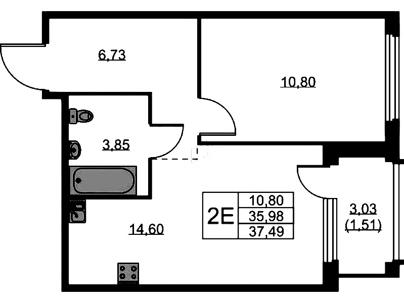 1-комнатная квартира 37.49 м², 3/15 эт., ЖК «GloraX Парголово»